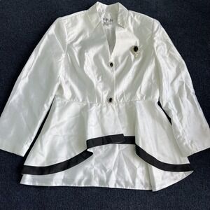 Nubiano Blazer Jacket Womens 12 White Rhinestone Button Peplum High Low Hem